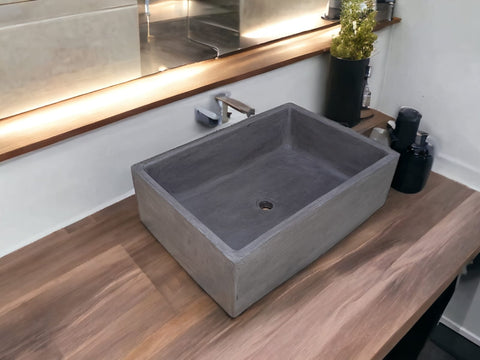 Image of Charcoal Concrete Bespoke Single Butler Basin 65 x 45 x 20cm . Hand-made Cement Countertop Sink Seedleme