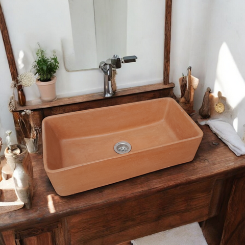 Image of Aquatina Terracotta Bespoke Concrete Basin 47 x 23.5 x 12cm Seedleme