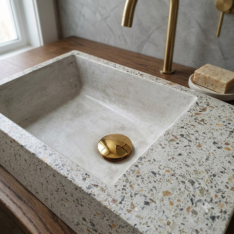 Image of Beautiful small ivory/white sink concrete 