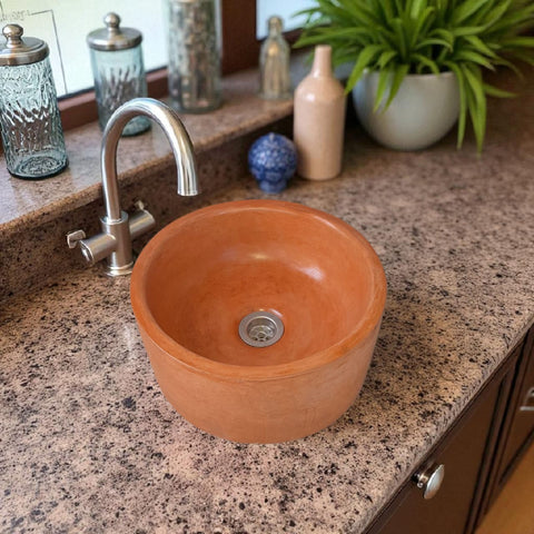 Image of Terracotta Round Bespoke Concrete Sink 30 x 30 x 13cm Seedleme