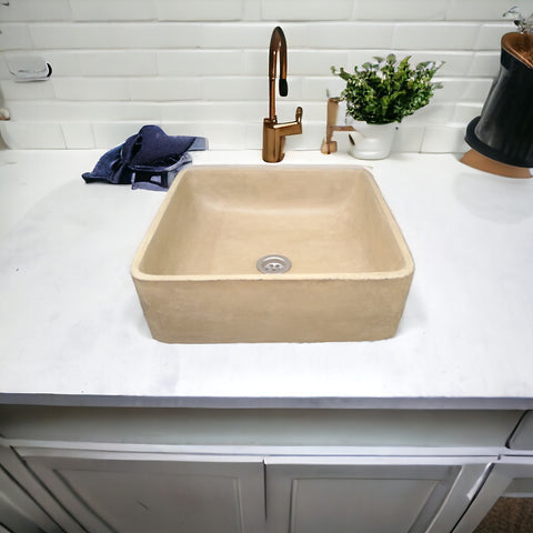Image of Sandstone Concrete Handmade Countertop Butler Sink 36 x 36 x 12cm - Seedleme