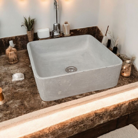 Image of Concrete Cement Handmade Basin Countertop Butler Sink 36 x 36 x 12cm Seedleme