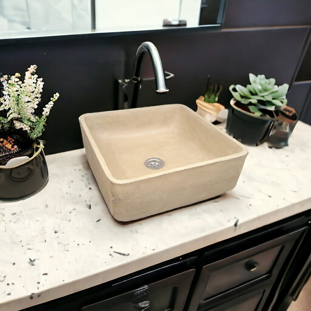 Sandstone Concrete Handmade Countertop Butler Sink 36 x 36 x 12cm - Seedleme