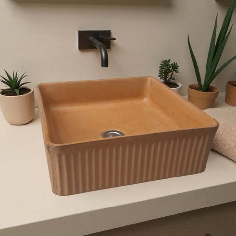Image of The Armadillo 37.5 x 37.5 x 13cm Burnt Orange Bespoke Ribbed Concrete Sink Seedleme