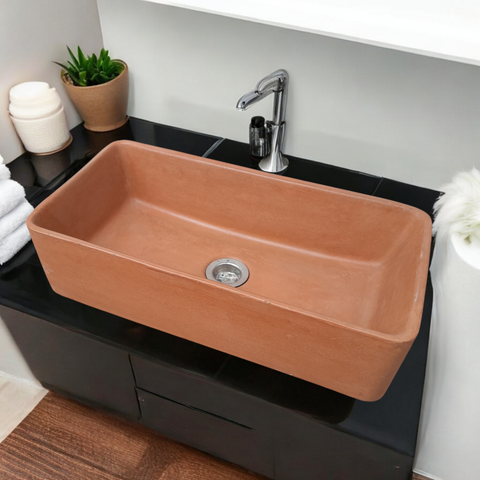 Image of Aquatina Terracotta Bespoke Concrete Basin 47 x 23.5 x 12cm Seedleme