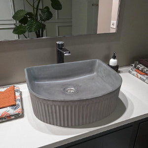 The Aphrodite Charcoal Bespoke Ribbed Concrete Sink 40 x 37.5 x 12.5cm Seedleme