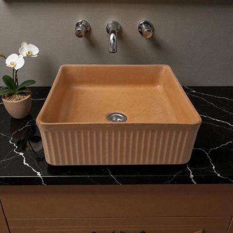 Image of The Armadillo 37.5 x 37.5 x 13cm Burnt Orange Bespoke Ribbed Concrete Sink Seedleme