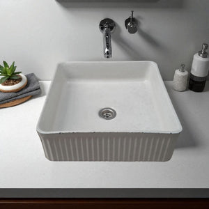 The Armadillo 37.5 x 37.5 x 13cm Ivory Bespoke Ribbed Concrete Sink Seedleme