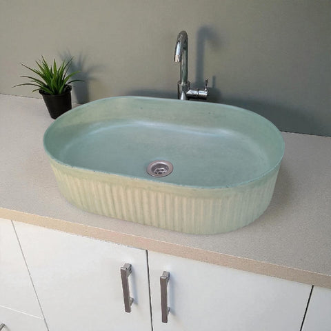 Image of The Triton Green 50.5 x 32 x 12cm Bespoke Ribbed Concrete Sink Seedleme