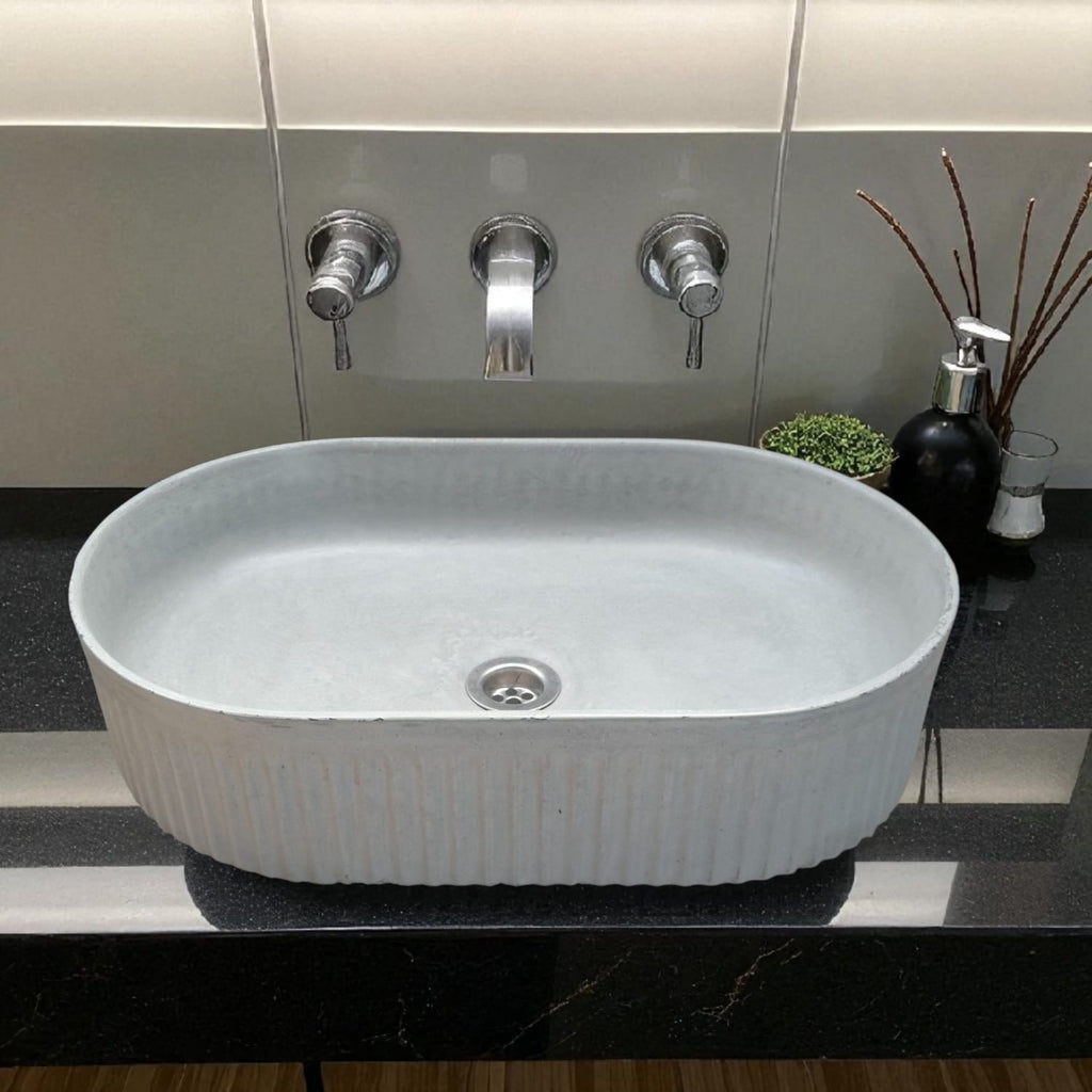 The Triton Grey 50.5 x 32 x 12cm Bespoke Ribbed Concrete Sink Seedleme