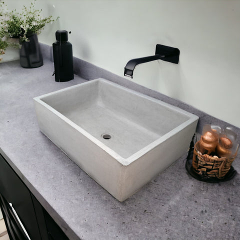 Image of Grey Cement Bespoke Basin 65 x 45 x 20cm Single Butler. Handmade Concrete Countertop Sink