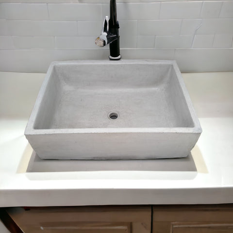 Image of Grey Cement Bespoke Basin 65 x 45 x 20cm Single Butler. Handmade Concrete Countertop Sink