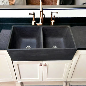 Large Concrete Black Double Kitchen Butler Basin/Sink 80 x 40 x 27cm (90mm Outlet)