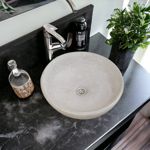 Image of Concrete Round Cement Handmade Basin Countertop Butler Sink 42 x 14cm
