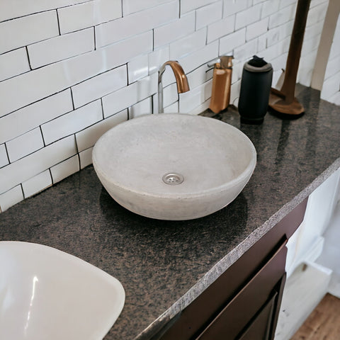 Image of Concrete Round Cement Handmade Basin Countertop Butler Sink 42 x 14cm
