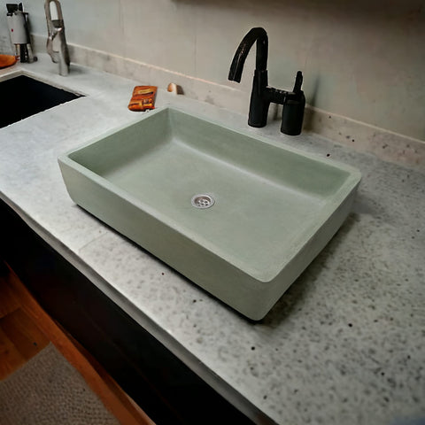 Image of Green Rectangle Bespoke Concrete Countertop Sink 605x410x130mm