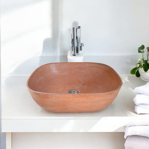 Image of Terracotta Concrete Aquadite Bathroom Sink 50 x 40.5 x 14.5cm