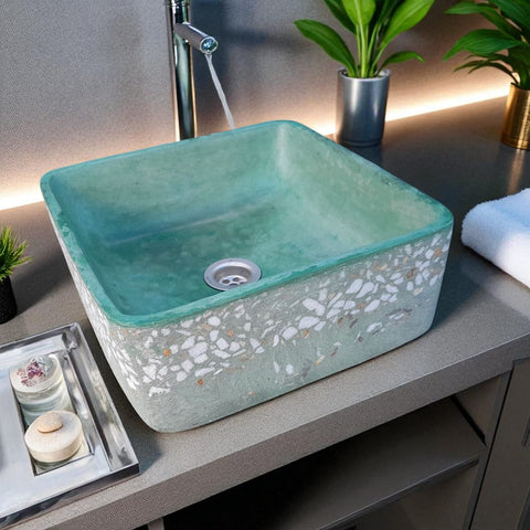 Image of Green Bespoke Namibian Countertop Bathroom Sink 31 x 31 x 12cm