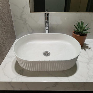 The Triton Ivory 50.5 x 32 x 12cm Bespoke Ribbed Concrete Sink