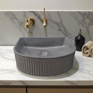 The Aphrodite Charcoal Bespoke Ribbed Concrete Sink 40 x 37.5 x 12.5cm