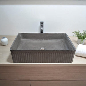 The Abalone Charcoal Bespoke Ribbed Concrete Sink 50.5 x 34 x 13cm