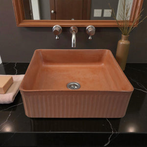 The Armadillo 37.5 x 37.5 x 13cm Terracotta Bespoke Ribbed Concrete Sink