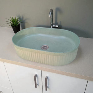 The Triton Green 50.5 x 32 x 12cm Bespoke Ribbed Concrete Sink