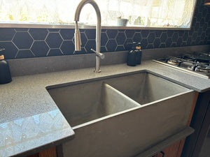 Large Sandstone double concrete kitchen butler basin 800 x 400x 260mm (90mm Outlet)