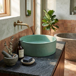 Green Bespoke Round Cement Basin 40 x 12cm