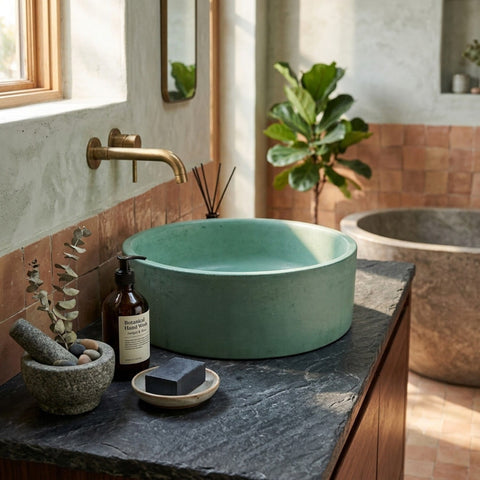 Image of Green Round Concrete Basin 40 x 12cm
