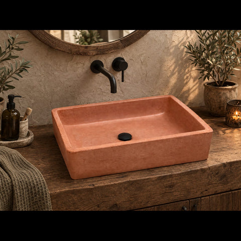 Image of Terracotta Concrete Sink for Kitchen or Bathroom 60.5 x 41 x 13cm