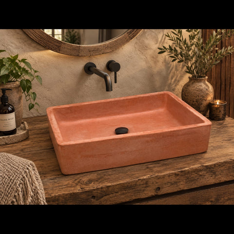 Image of Terracotta Concrete Sink for Kitchen or Bathroom 60.5 x 41 x 13cm