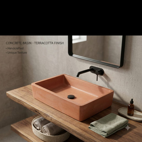 Image of Terracotta Concrete Sink for Kitchen or Bathroom 60.5 x 41 x 13cm