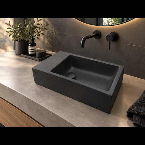 Image of Black Cement Basin/Sink 420 x 240 x 115mm