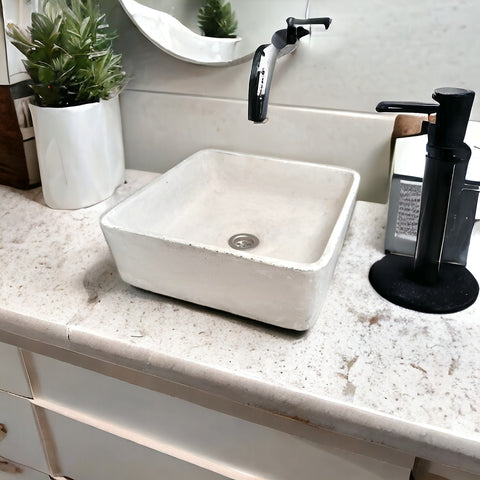 Image of Ivory Cement Concrete Basin/Sink 36 x 36 x 12cm - Seedleme