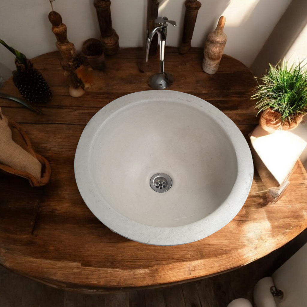 Ivory Bespoke Round Concrete Drop-In Sink 43 x 43 x 15cm Seedleme
