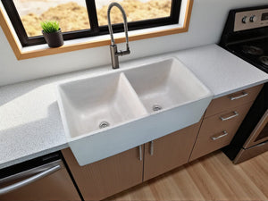 Large Ivory Double Concrete Kitchen Butler basin 80 x 40 x 27cm (50mm Outlet) Seedleme