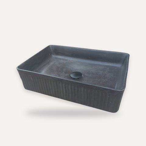 Image of The Abalone Black Bespoke Ribbed Concrete Sink 50.5 x 34 x 13cm – handmade concrete basin by Seedleme, Cape Town – view 4