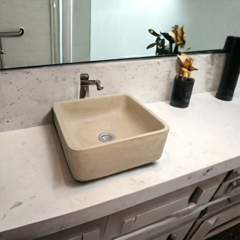 Image of Sandstone Cement Handmade Countertop Butler Sink 31x31x12cm - Seedleme