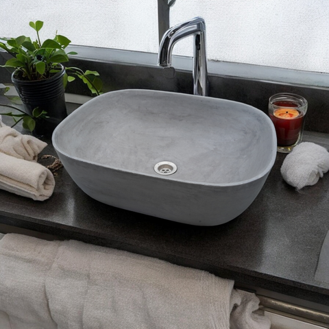 Image of Charcoal Concrete Aquadite Bathroom Sink 50 x 40.5 x 14.5cm Seedleme