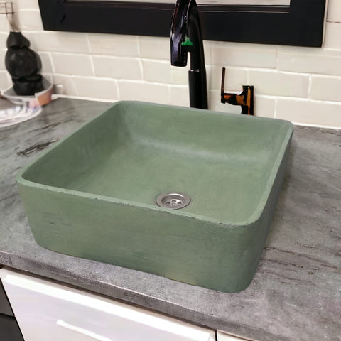 Image of Green Concrete Handmade Countertop Basin 36 x 36 x 12cm Seedleme