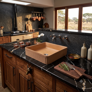 The Armadillo 37.5 x 37.5 x 13cm Burnt Orange Bespoke Ribbed Concrete Sink(Made to Order)