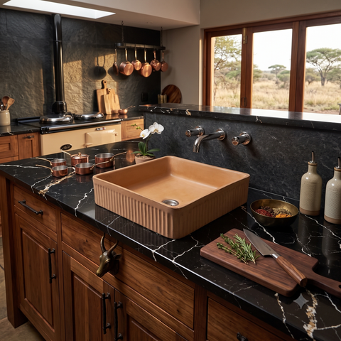 Image of The Armadillo 37.5 x 37.5 x 13cm Burnt Orange Bespoke Ribbed Concrete Sink(Made to Order)