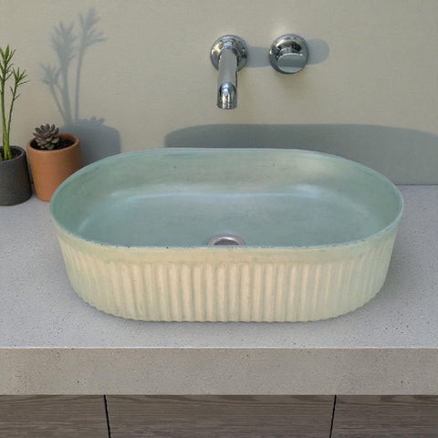 Image of The Triton Green 50.5 x 32 x 12cm Bespoke Ribbed Concrete Sink Seedleme