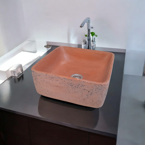 Image of Terracotta Exposed Aggregate Countertop Butler Basin 31x31x12cm Seedleme