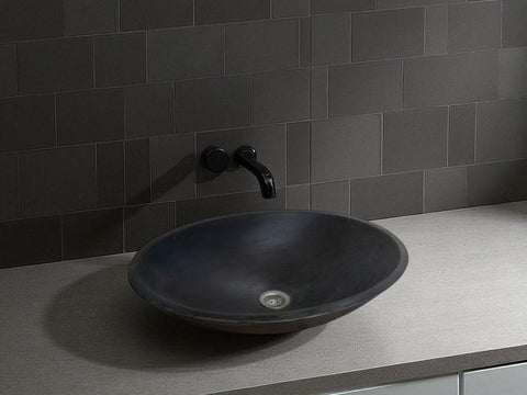 Image of Black Concrete Oval Basin 50x35x15 cm - High strength, chip resistant, Sealed