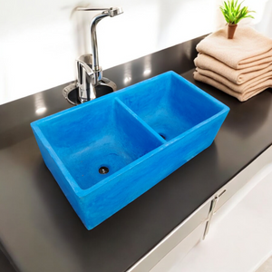 Large Blue Double Concrete Kitchen Butler Basin 80 x 40 x 27cm (50mm Outlet)( Made to Order )