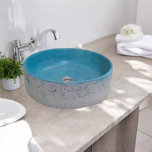 Blue Exposed Aggregate Round Flat Bespoke Concrete Sink 40 x 40 x 12cm( Made to Order )