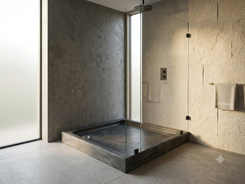Image of Solid Square Black Concrete Shower Pan 90 x 90 x 13cm