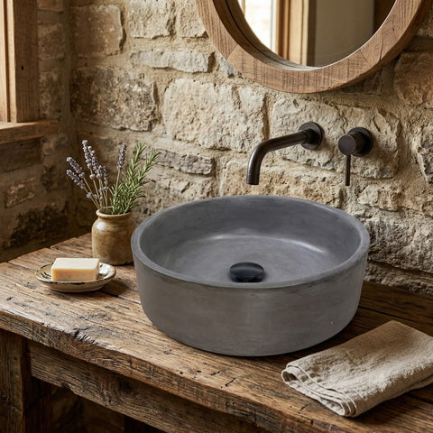 Image of Charcoal Round Cement Countertop Sink 40 x 12 cm